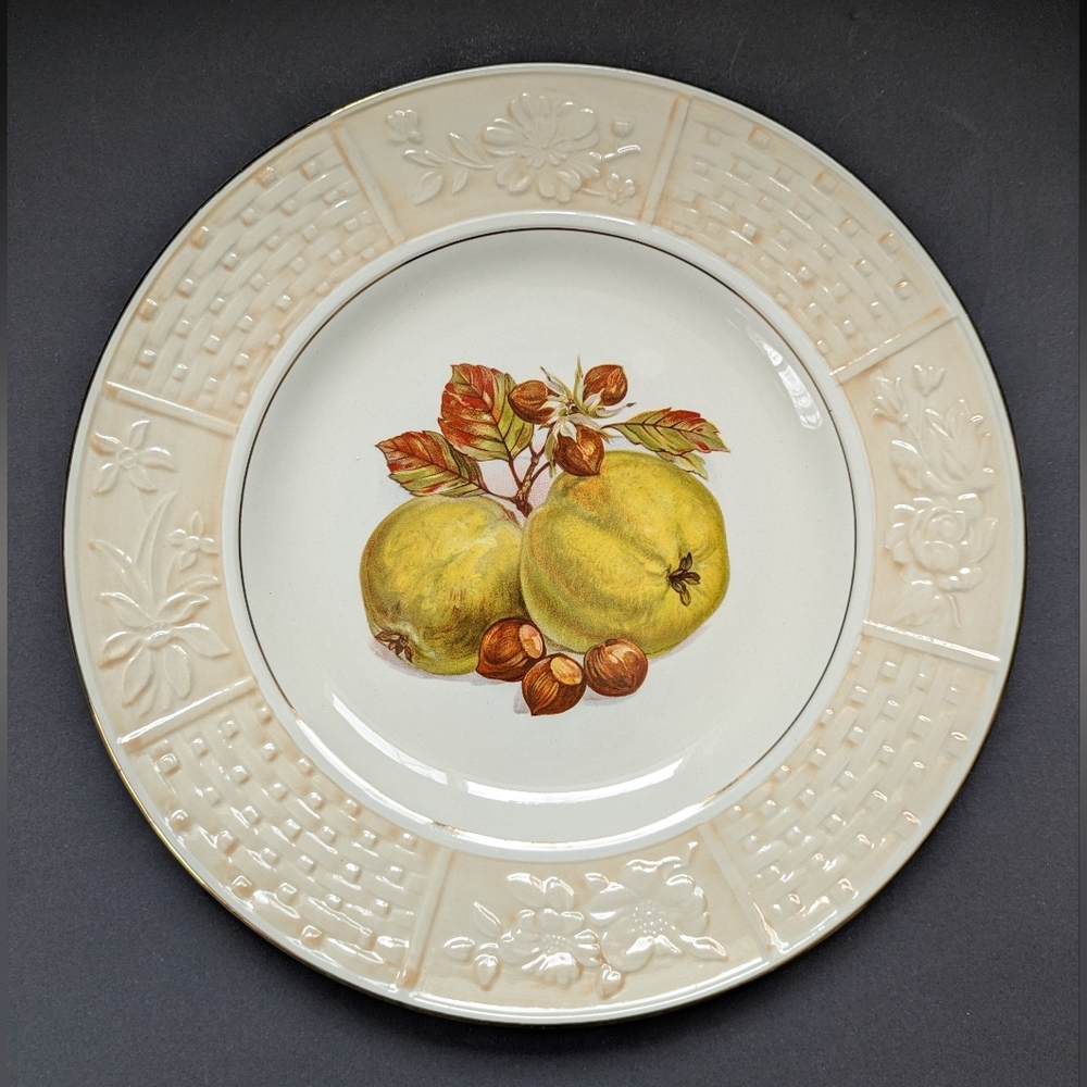 Vintage Weatherby Dinner Plate Royal Falcon Fruit Nuts Embossed Rim Cottagecore
